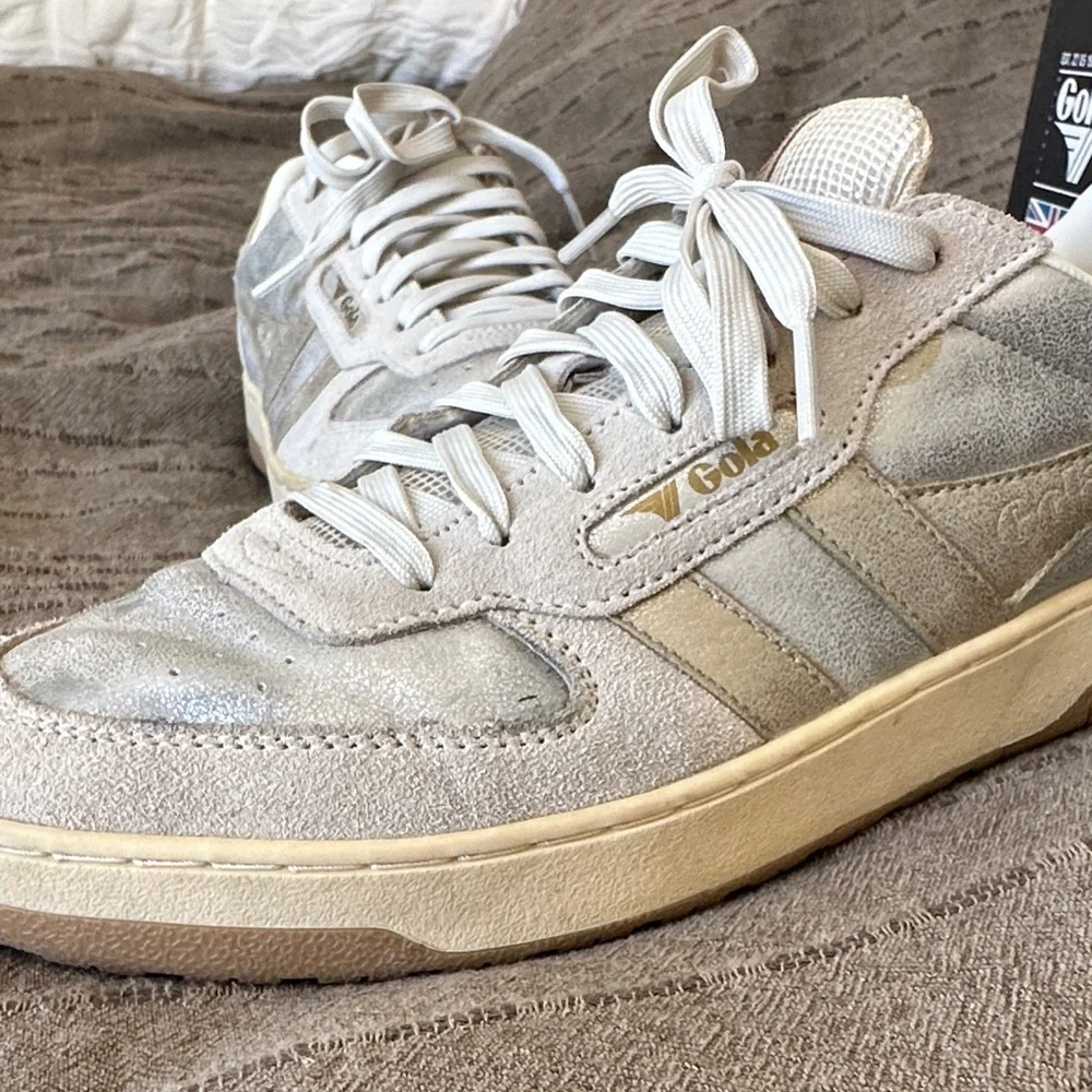 Gola Matallic Suede Court Sneakers - Cream - Picture 3 of 8